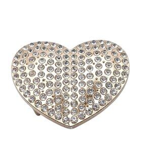 Heart-Shaped Rhinestone Belt Buckle Gold Tone Vintage